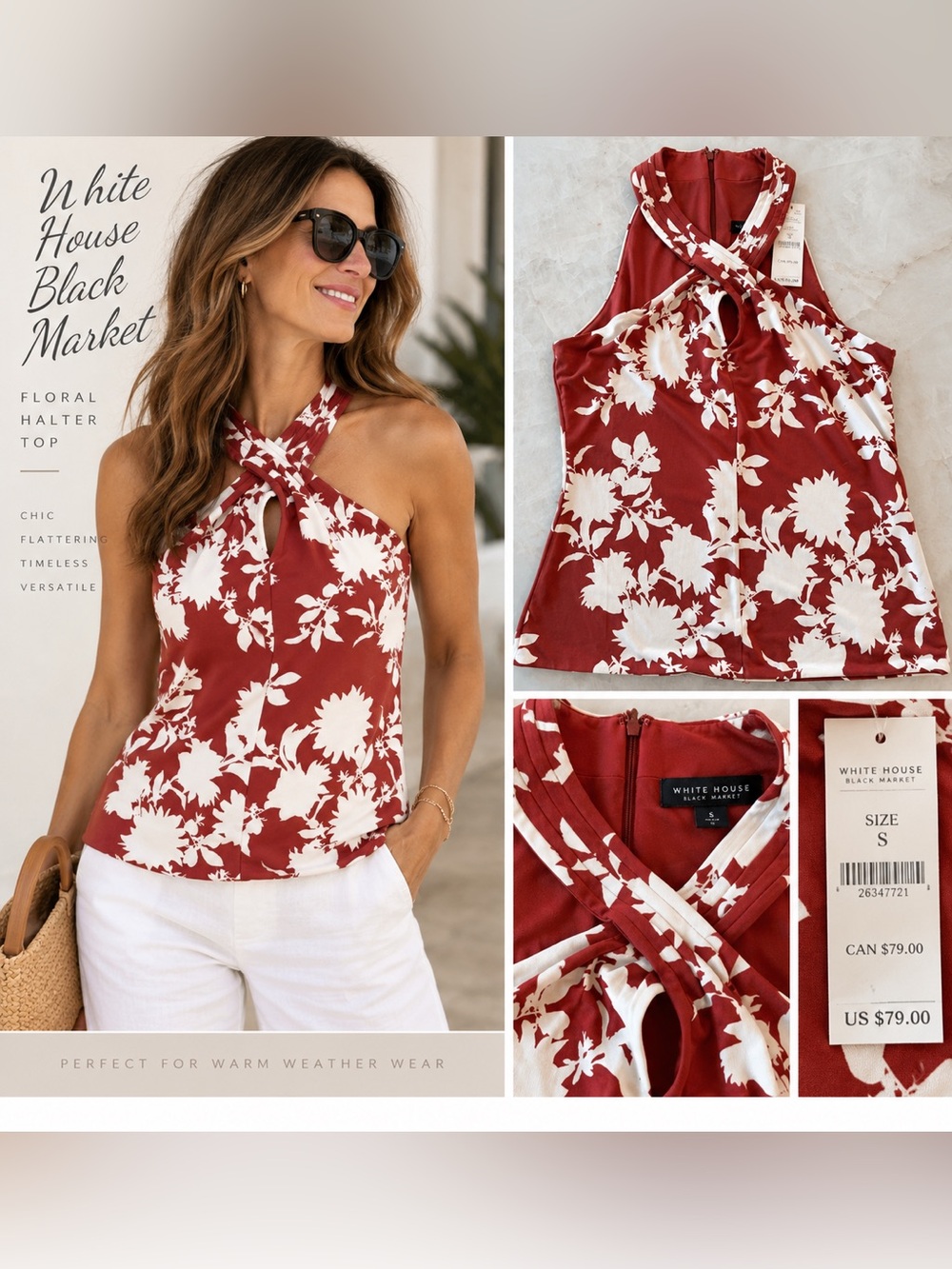 NWT White House Black Market Floral Halter Top Size M